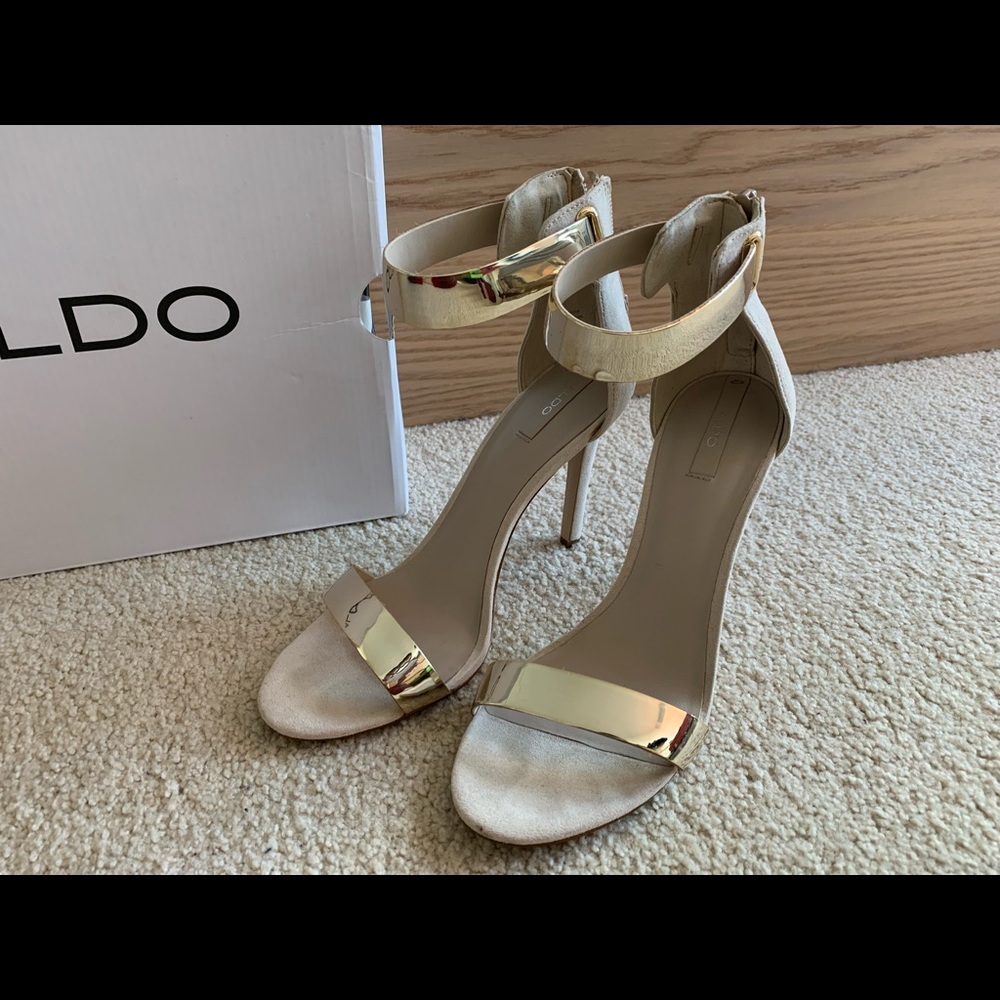 Aldo Elerivia bone (white) and metallic sandal heels | 6.5